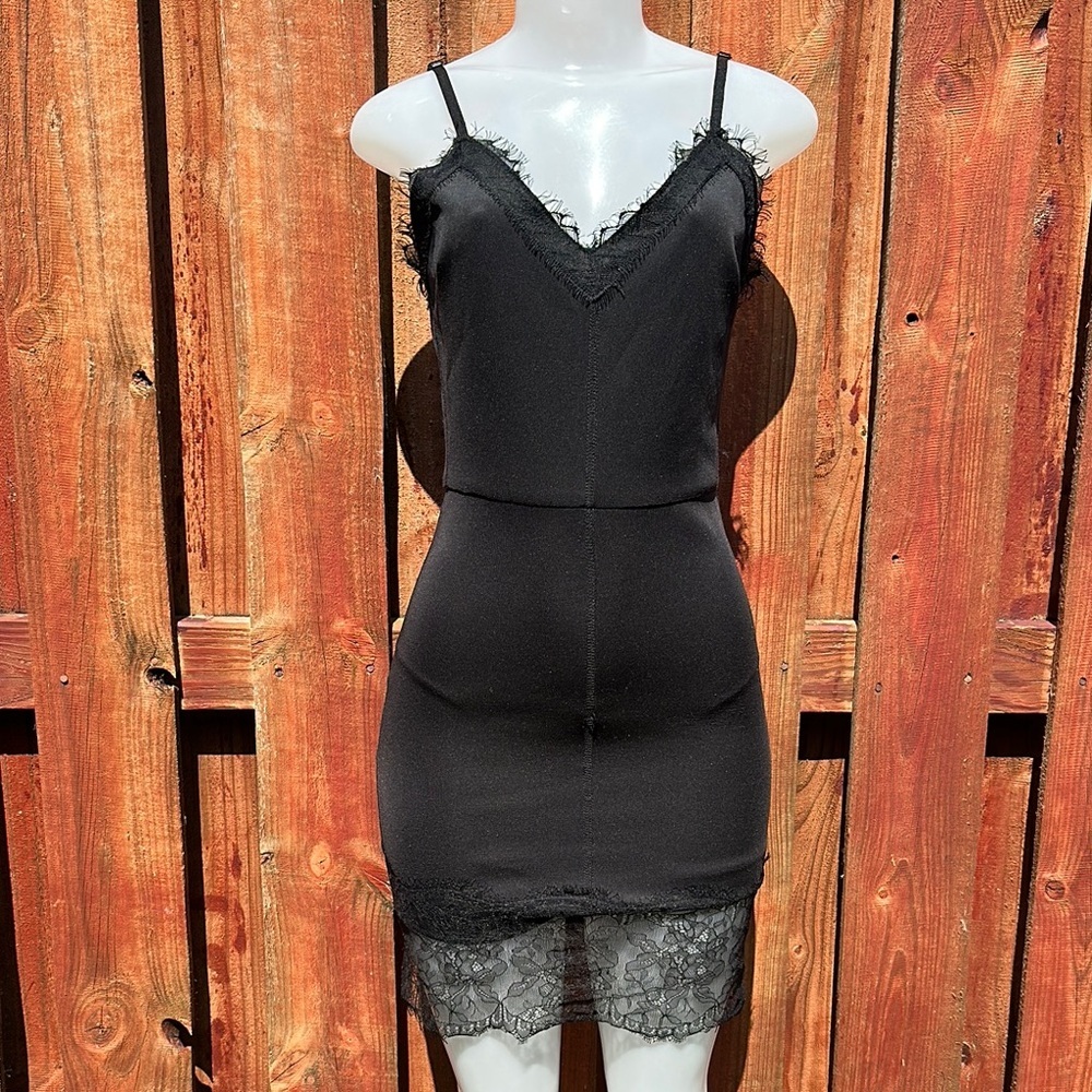 Aqua Black Lace Chemise with Adjustable Straps Size M